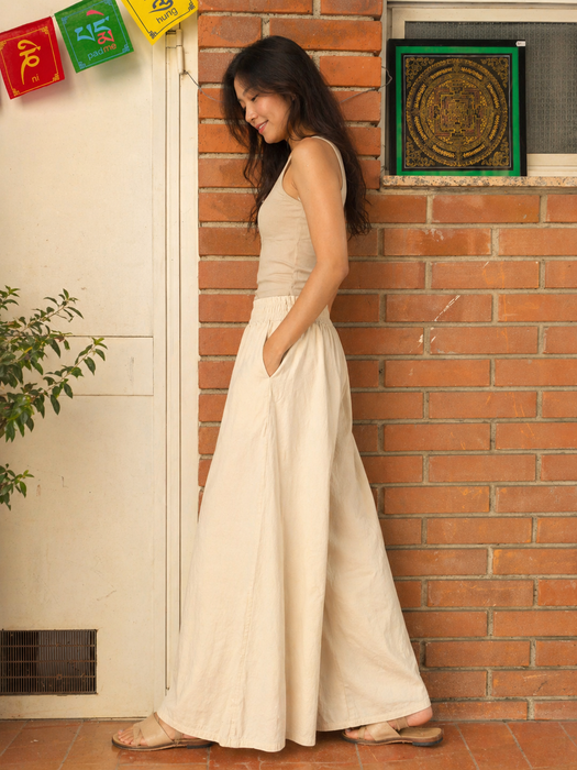 Pantalone gonna gamba larga biege in cotone,