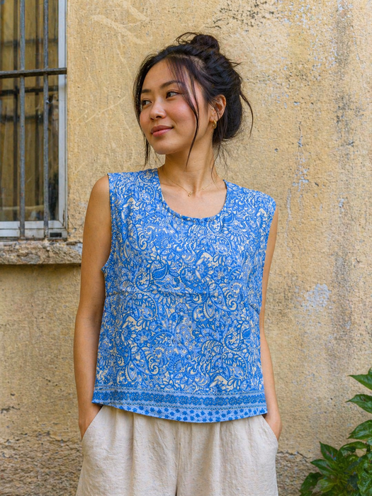 Camicia senza maniche a fantasia floreale da donna viscosa fresco