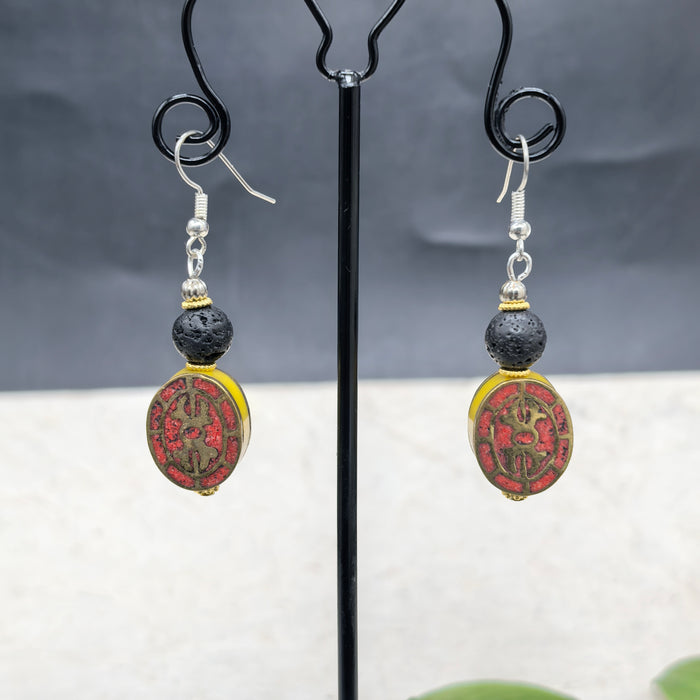 Handmade Tibetan earrings with a dorje symbol. Vajra