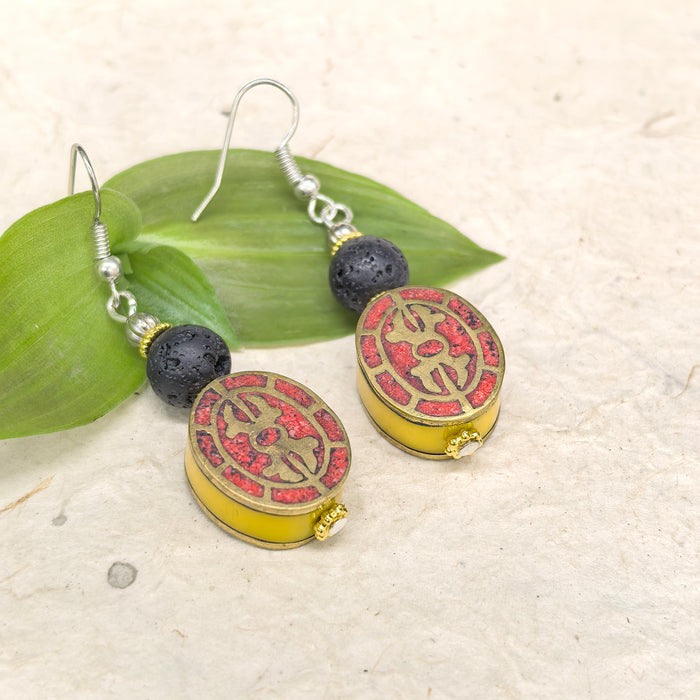 Handmade Tibetan earrings with a dorje symbol. Vajra