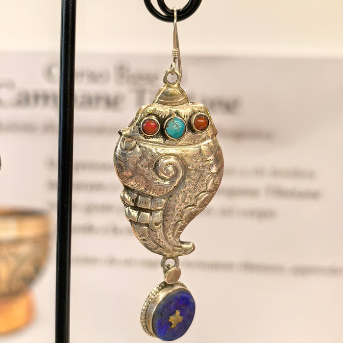 Earrings with Shells, Lapis Lazuli, Turquoise, and Coral