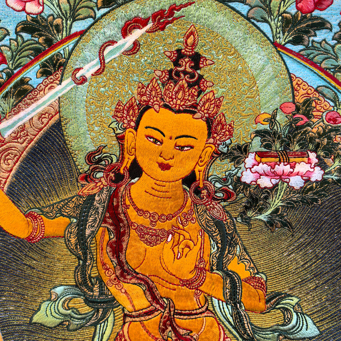 Thangka Manjushri in seta Tessuta a mano