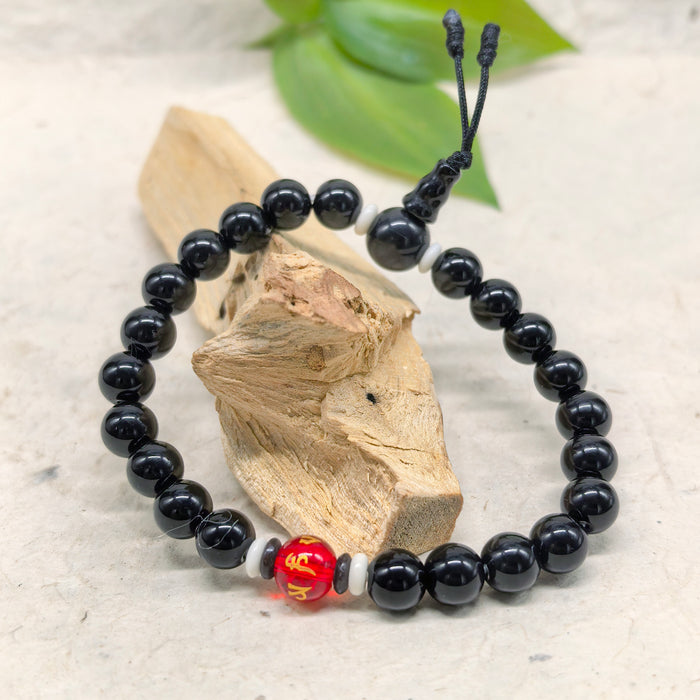 Om mani padme hum bracelet with Black Tourmaline