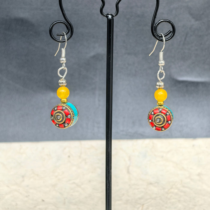Handmade Tibetan earrings with yellow Agate beads