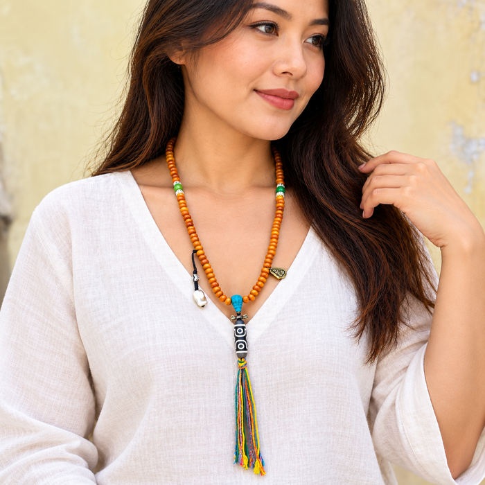 Mala tibetana 108 grani con Dzi a 6 occhi