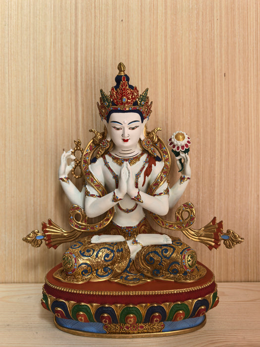 Avalokiteshvara in Bronzo dipinto a mano