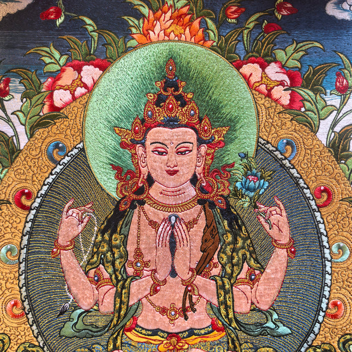 Thangka Cherezig in Seta Tessuta a mano
