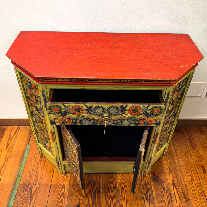 Mobiletto Tibetano con 2 Porte e Cassetto - Dipinto a Mano