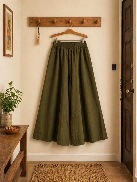 Pantalone gonna gamba larga in cotone. Verde