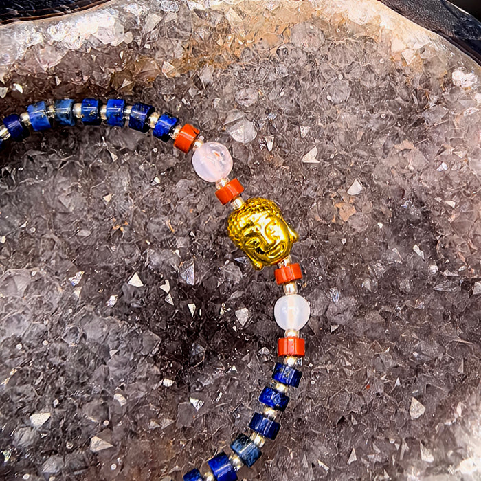 Braccialetto lapislazzuli con testa di Buddha