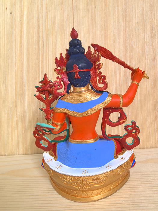 Statua Manjushri in bronzo dipinto a mano