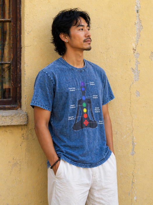 T-shirt stampa 7 chakra in stone wash in  cotone