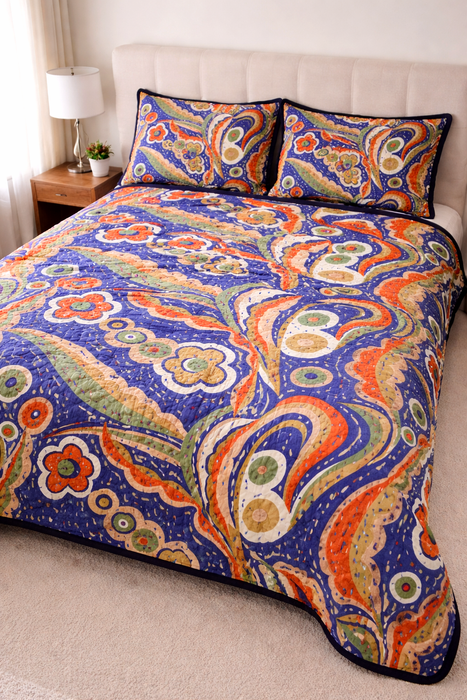 Hand-Embroidered Cotton Bedspread – Double Bed