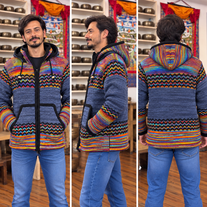 Giubbotto Uomo Multicolore in Lana e Pile Fatto a Mano