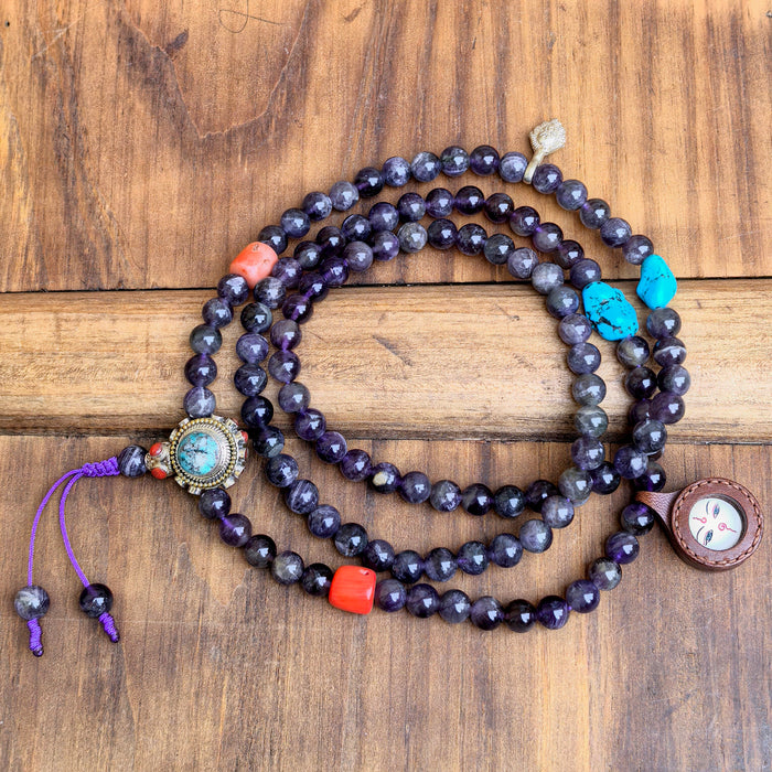 Mala in Amithista con amuleto di Terzo Occhio