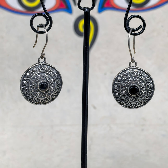 Tibetan silver earrings with black tourmaline