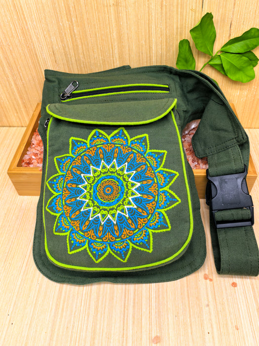 Marsupio nepalese in cotone con mandala di fiori della loto