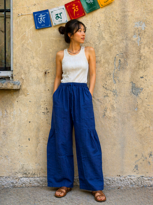 Pantalone a gamba larga con coulisse in vita Blu