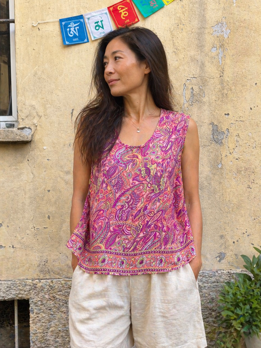 Camicia senza maniche a fantasia floreale da donna viscosa fresco