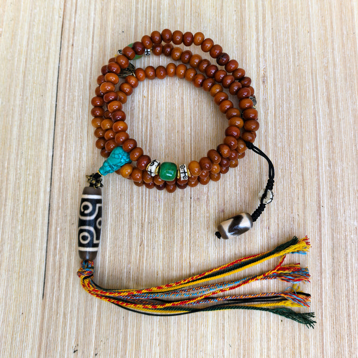 Mala tibetana 108 grani con Dzi a 6 occhi