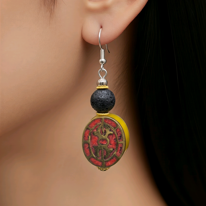 Handmade Tibetan earrings with a dorje symbol. Vajra