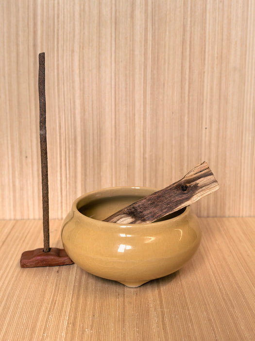 Bruciatore in ceramica per incenso, Salvia bianca e palo Santo