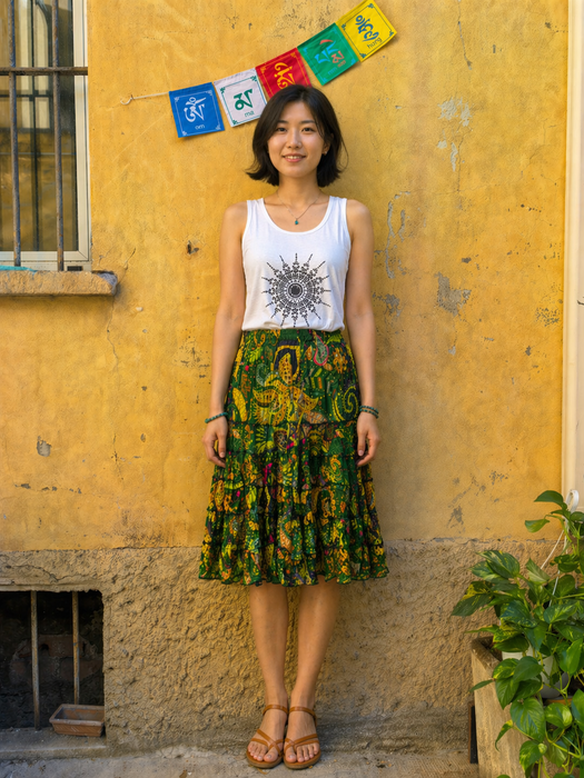 Green cotton floral skirt