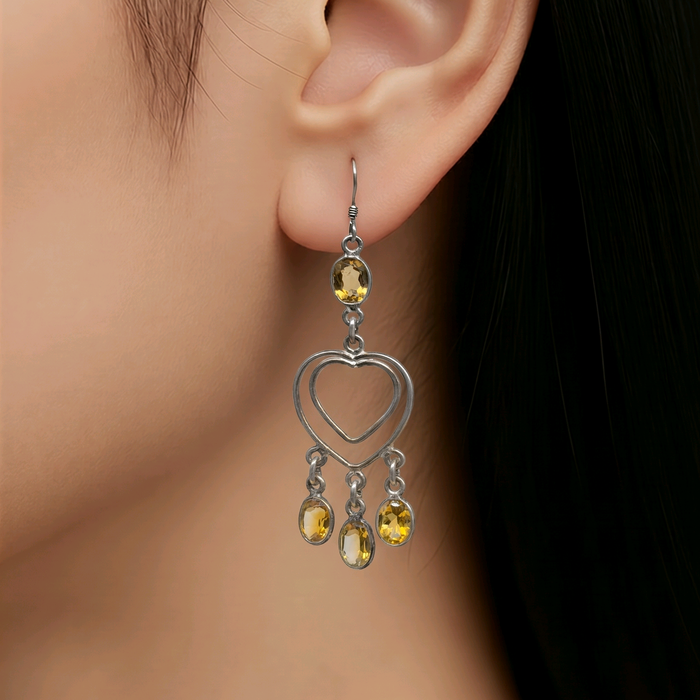 Tibetan silver earrings with citrine quartz