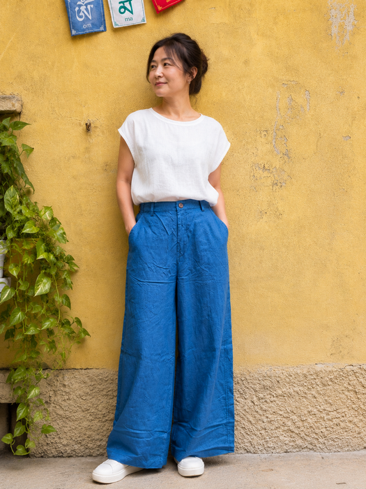 Pantalone chiusura bottone e cerniera frontale, elastico vita