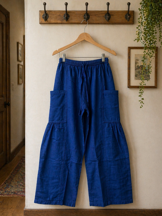 Pantalone a gamba larga con coulisse in vita Blu