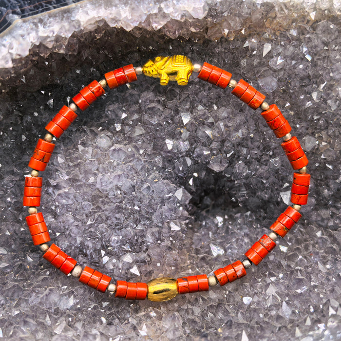 Jasper bracelet with golden elephant
