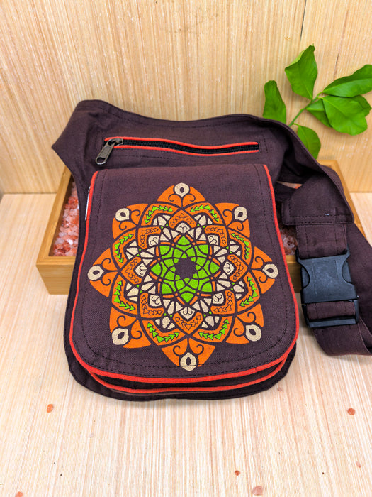 Marsupio nepalese unisex in cotone con mandala di loto