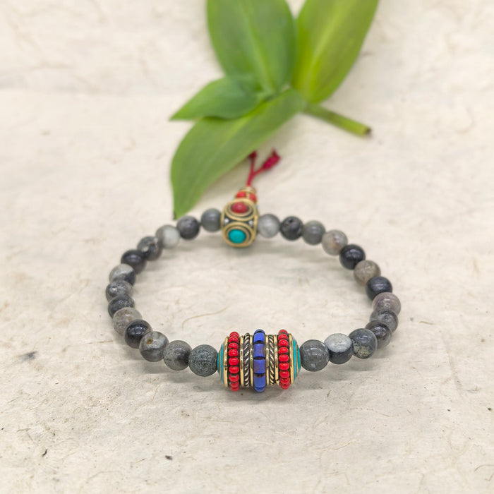 Agate Bracelet with Prayer Wheel