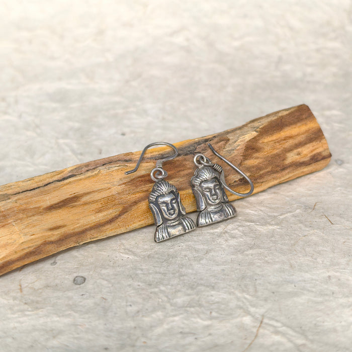 Tibetan Buddha Silver Earrings