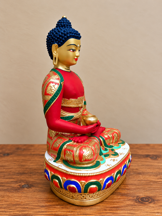 Statua Buddha Amitabha in bronzo dipinto a mano