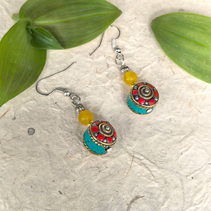 Handmade Tibetan earrings with yellow Agate beads