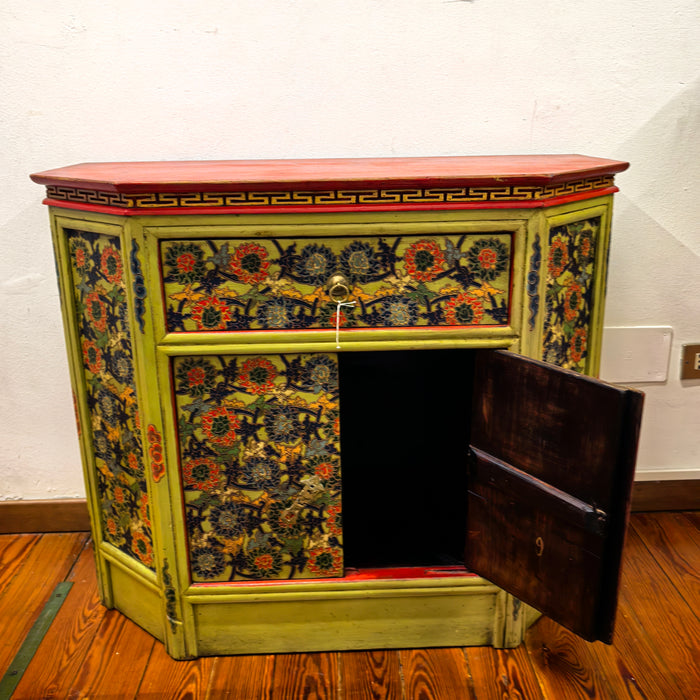 Mobiletto Tibetano con 2 Porte e Cassetto - Dipinto a Mano