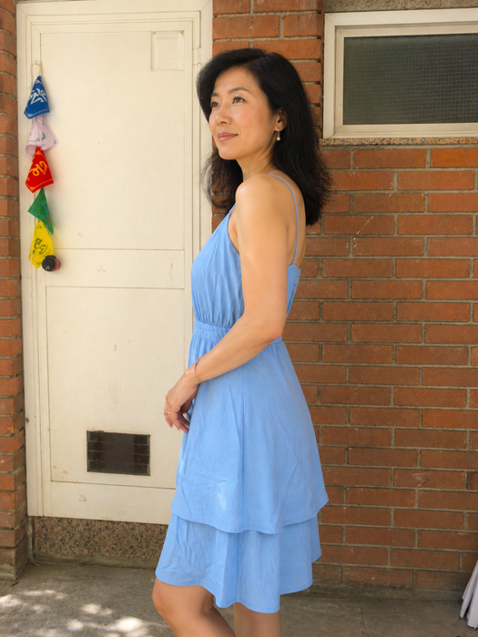 Vestito a Doppio Strato in Cotone Azzurro