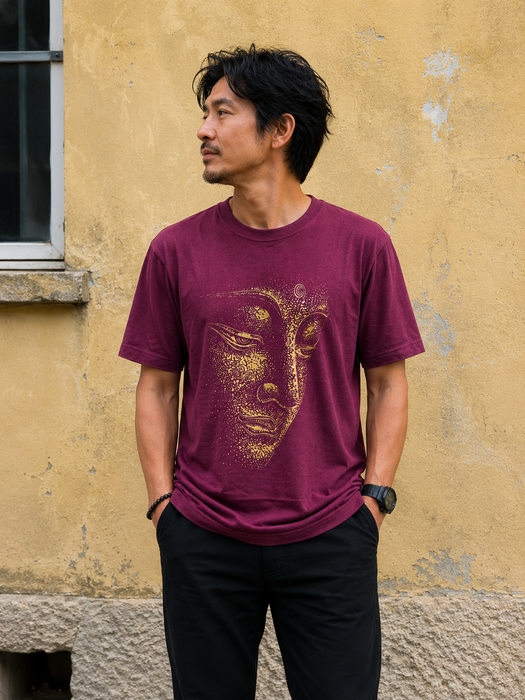T-shirt Uomo con Buddha – Stampa Artigianale, Ispirazione Tibetana