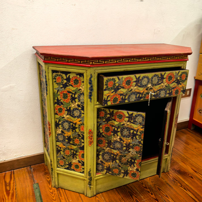 Mobiletto Tibetano con 2 Porte e Cassetto - Dipinto a Mano