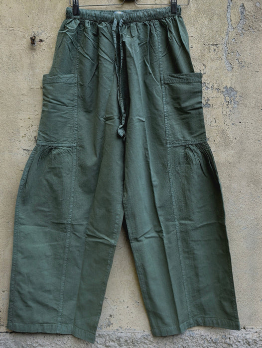 Pantalone a gamba larga con coulisse in vita Verde
