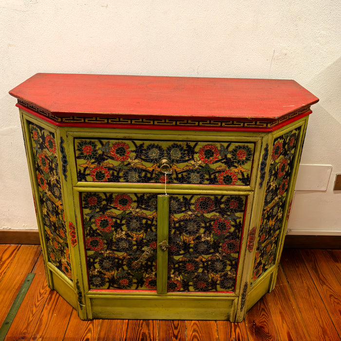 Mobiletto Tibetano con 2 Porte e Cassetto - Dipinto a Mano