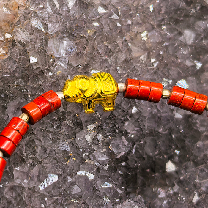 Jasper bracelet with golden elephant