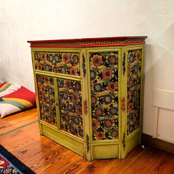 Mobiletto Tibetano con 2 Porte e Cassetto - Dipinto a Mano