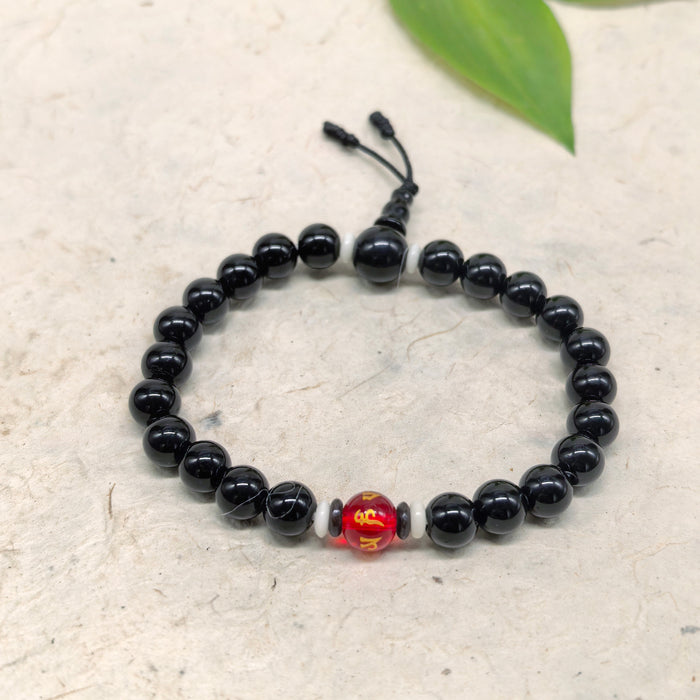 Om mani padme hum bracelet with Black Tourmaline