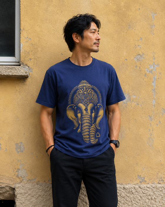 T-shirt Uomo con Ganesh | Cotone, Fatta a Mano in Nepal
