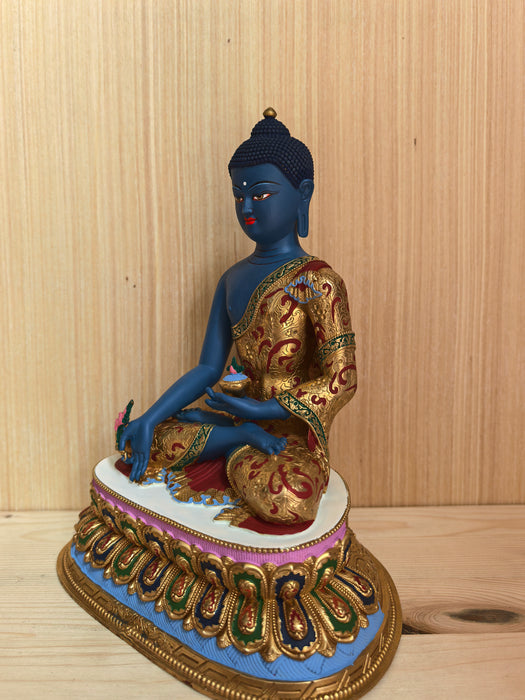 Buddha della Medicina in bronzo dipinto a mano