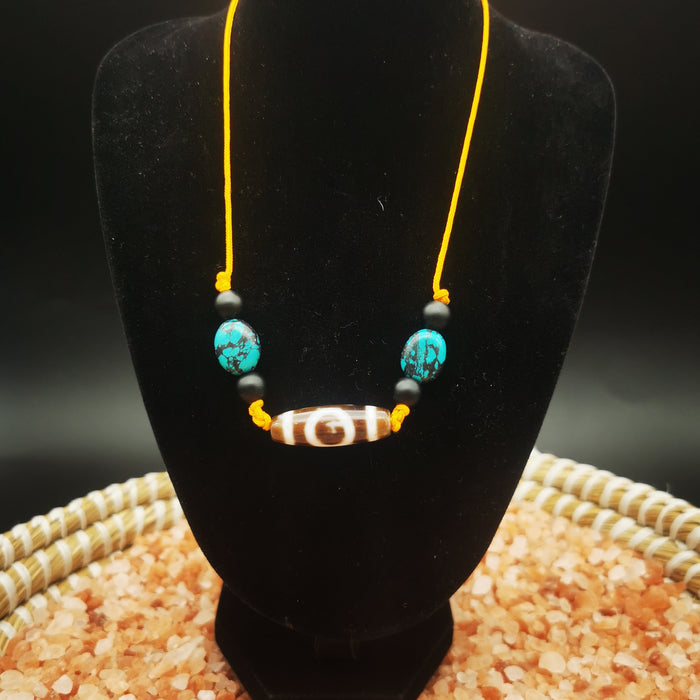 collana tibetana con dzi cielo terra e turchese ,onice