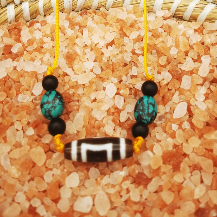 collana tibetana con dzi cielo terra e turchese ,onice