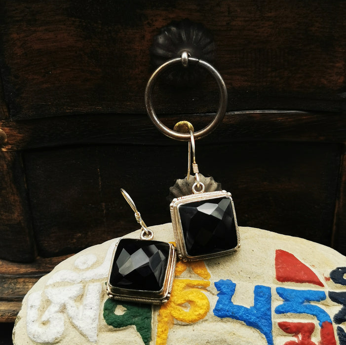 orechini tibetani con argento 925 e onice